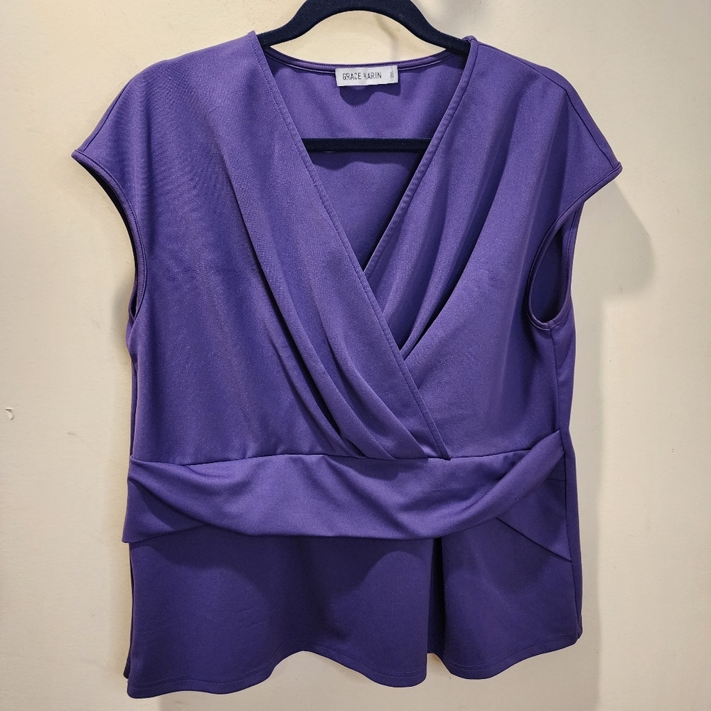 GRACE KARUN Deep Purple SLEEVLESS  Wrap Blouse XXL